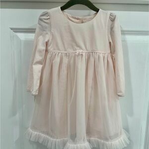 Toddler Girls Long Sleeve Pale Pink Tulle Dress with Bow